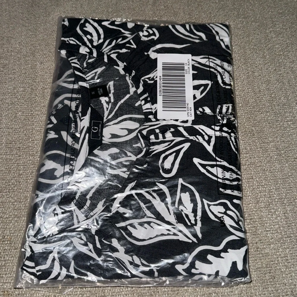 G by Giuliana Black White Poplin Floral Blouse Boho 1x - Picture 2 of 2